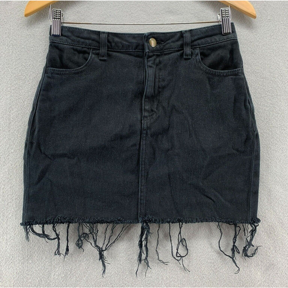 American Apparel Raw Hem Mini Jean Skirt Medium Grunge Rocker Goth Y2K 90s Retro